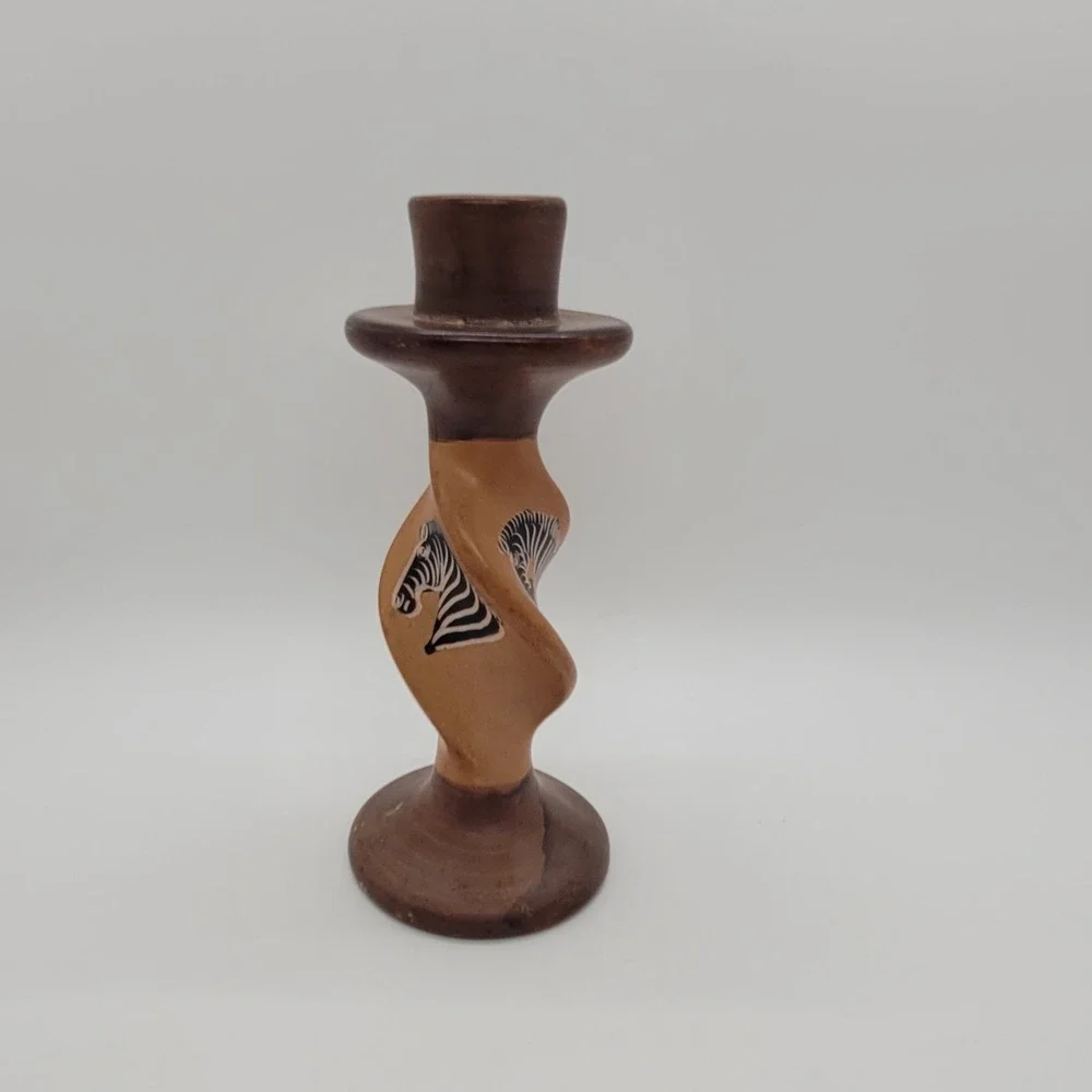 Hand Carved Soapstone‎ Zebra Candlestick Holder Twisted Safari Decor Brown 6.25